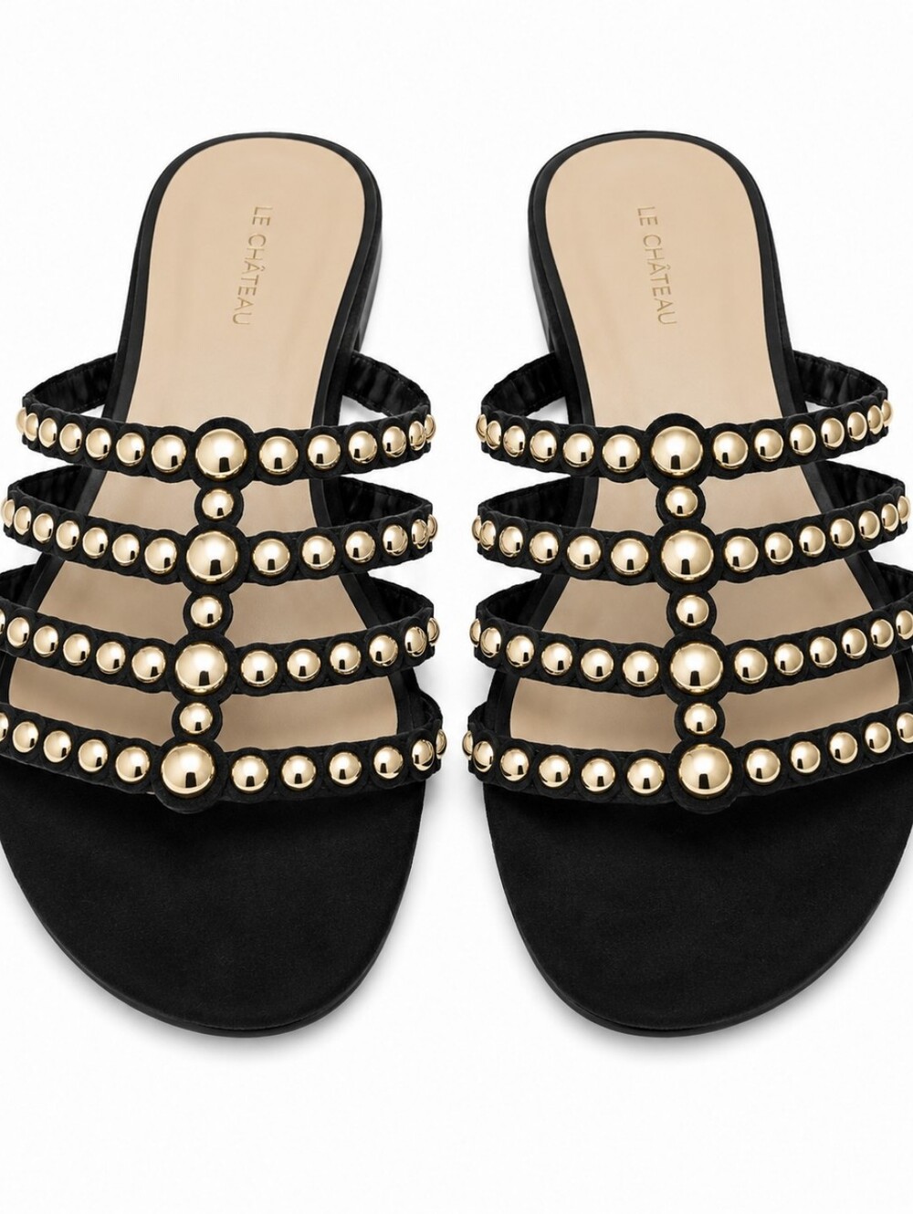 Le Chateau Black Sandals with Gold Accents Sz 8 - Picture 1 of 4
